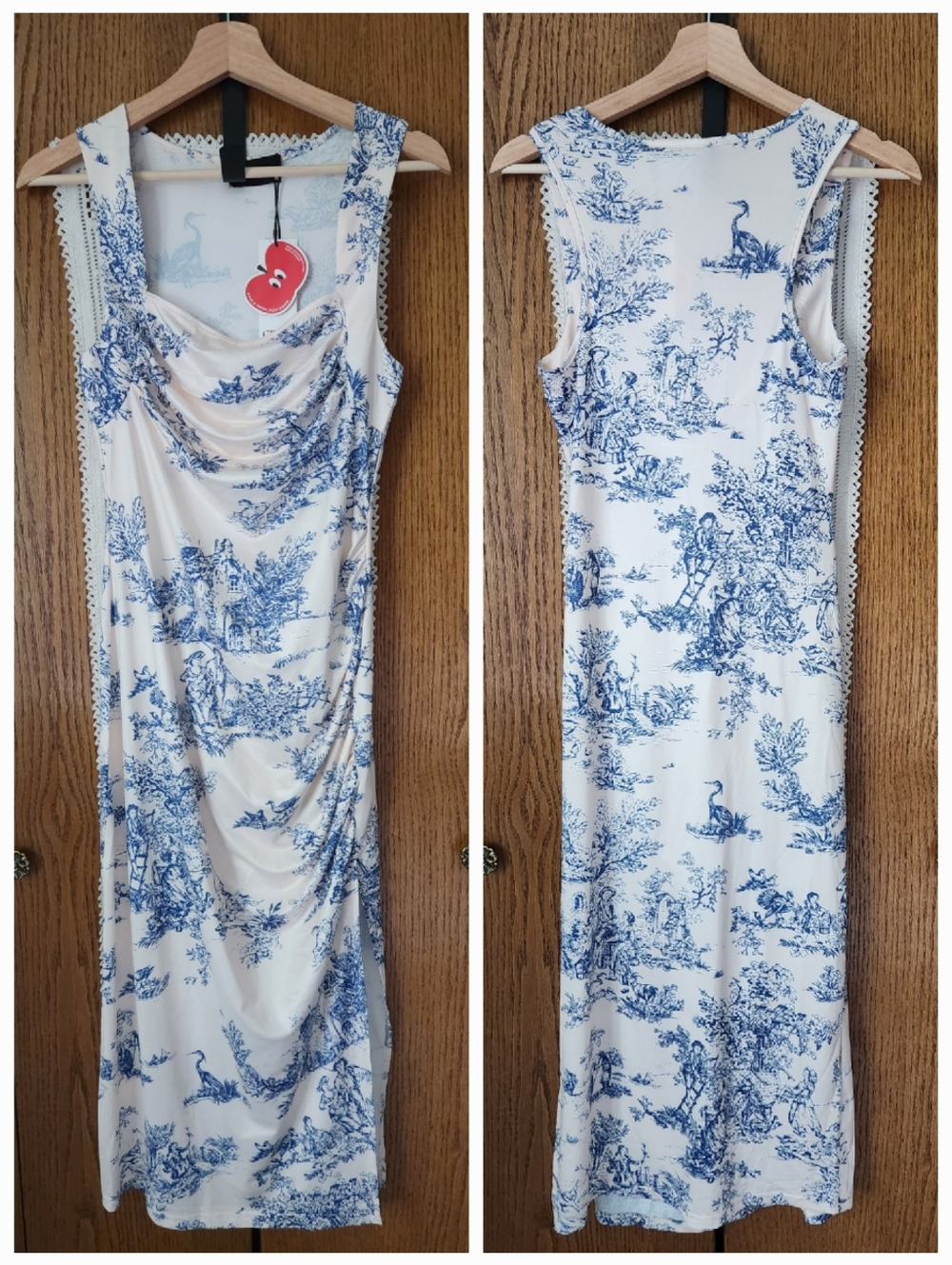 Cider Toile De Jouy Ruched Spilt Sleeveless Midi Dress NWT